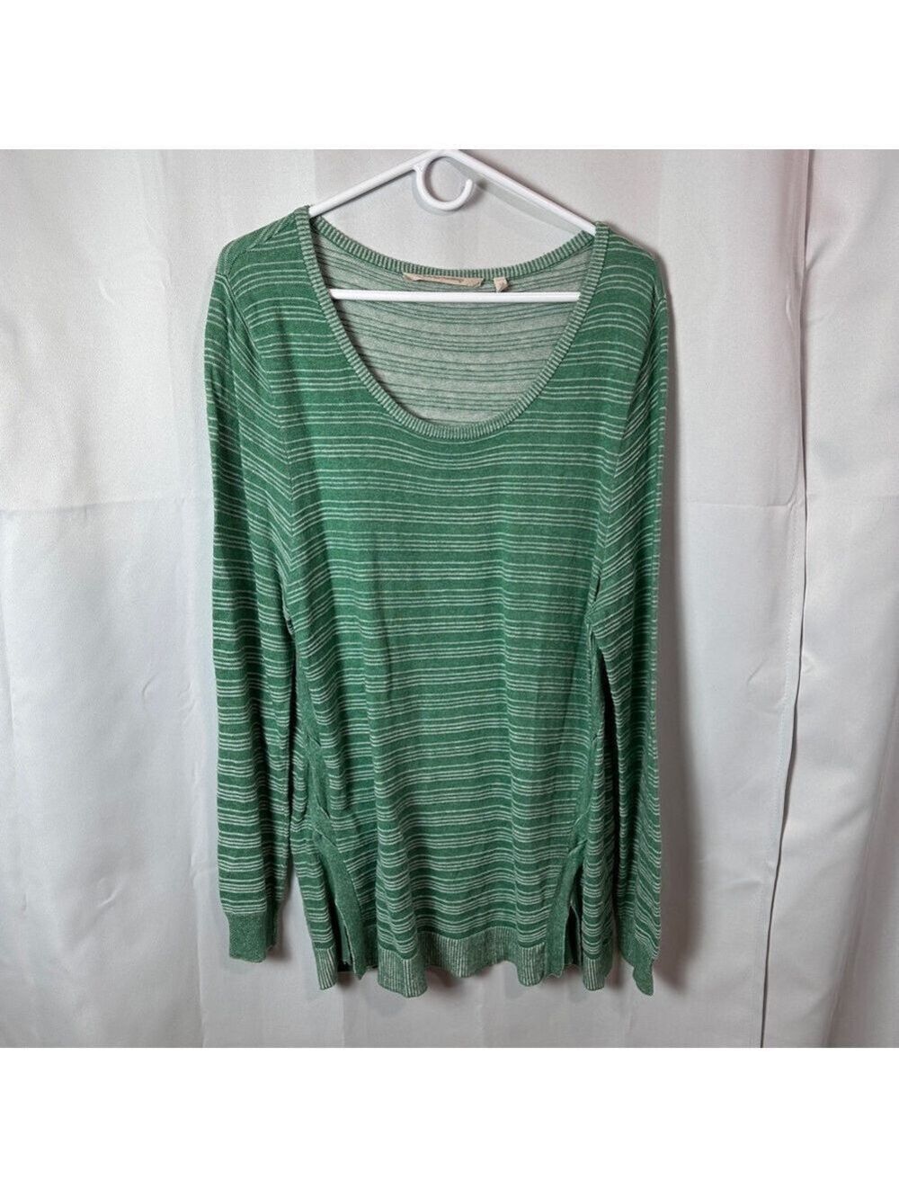 Soft Surroundings Women’s Mint and White Striped Tunic-Length Sweater - Size XL